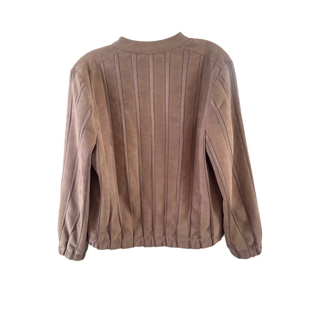 St. Croix Knits Vintage‎ Tan Faux Suede Striped Jacket Button Front Bomber Small